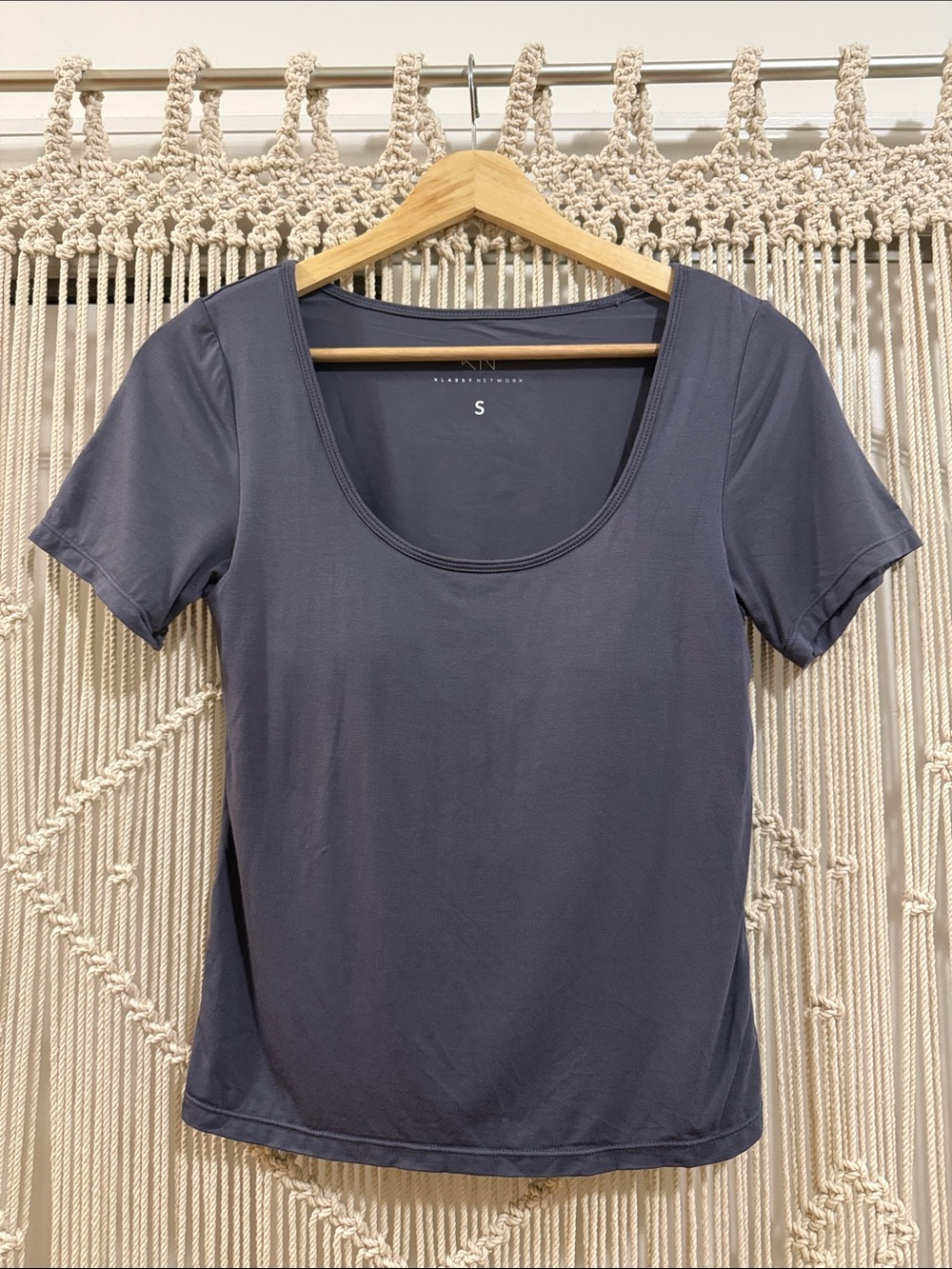 Klassy Network Scoop Neck Braless Short Sleeve Tee in Charcoal